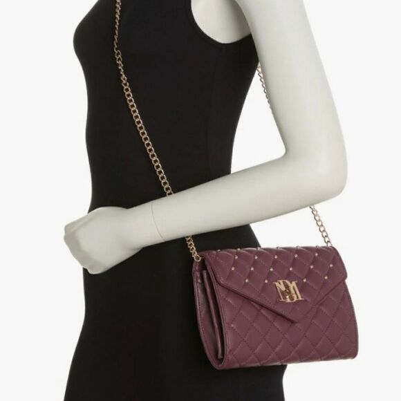 Badgley Mischka Wine Diamond Quilt Convertible Crossbody Bag NWT - Picture 2 of 6